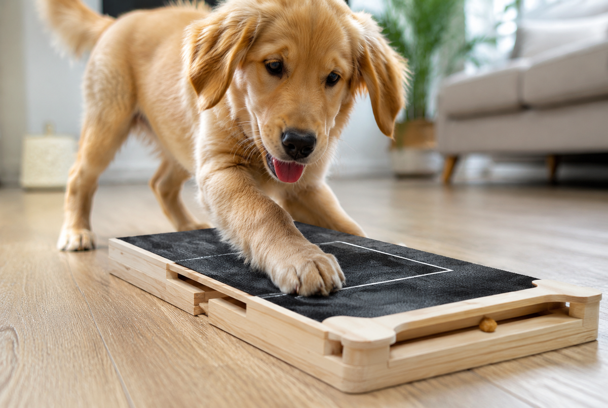 Dog Nail Scratch Board Nail Trim Pad Pull-Out Wooden Pet Scratching Board Toy Built-in Treat Box Dog Sandpaper Board Scratcher